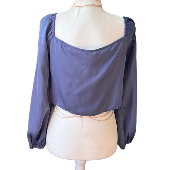LA Hearts Pac Sun Tie Front Satin Long Sleeve Top blue size small - Picture 4 of 16